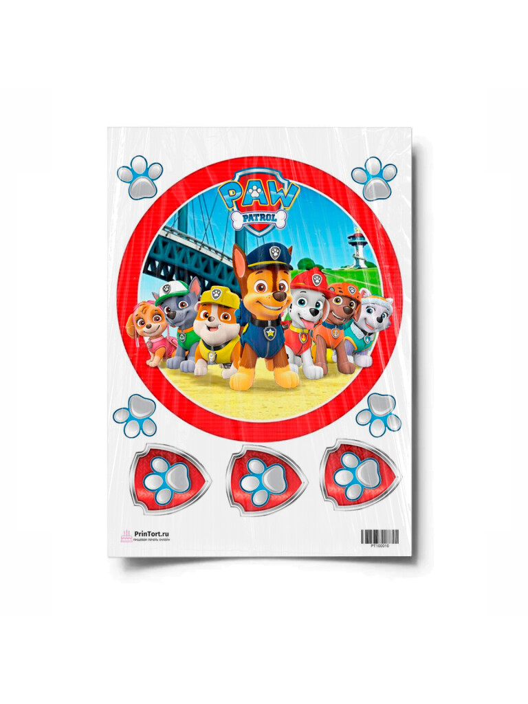 Сахарная и вафельная Картинка для торта «Щенячий патруль» — PT100010 | Пищевая печать на торте, сахарной, вафельной бумаге -> PrinTort.ru