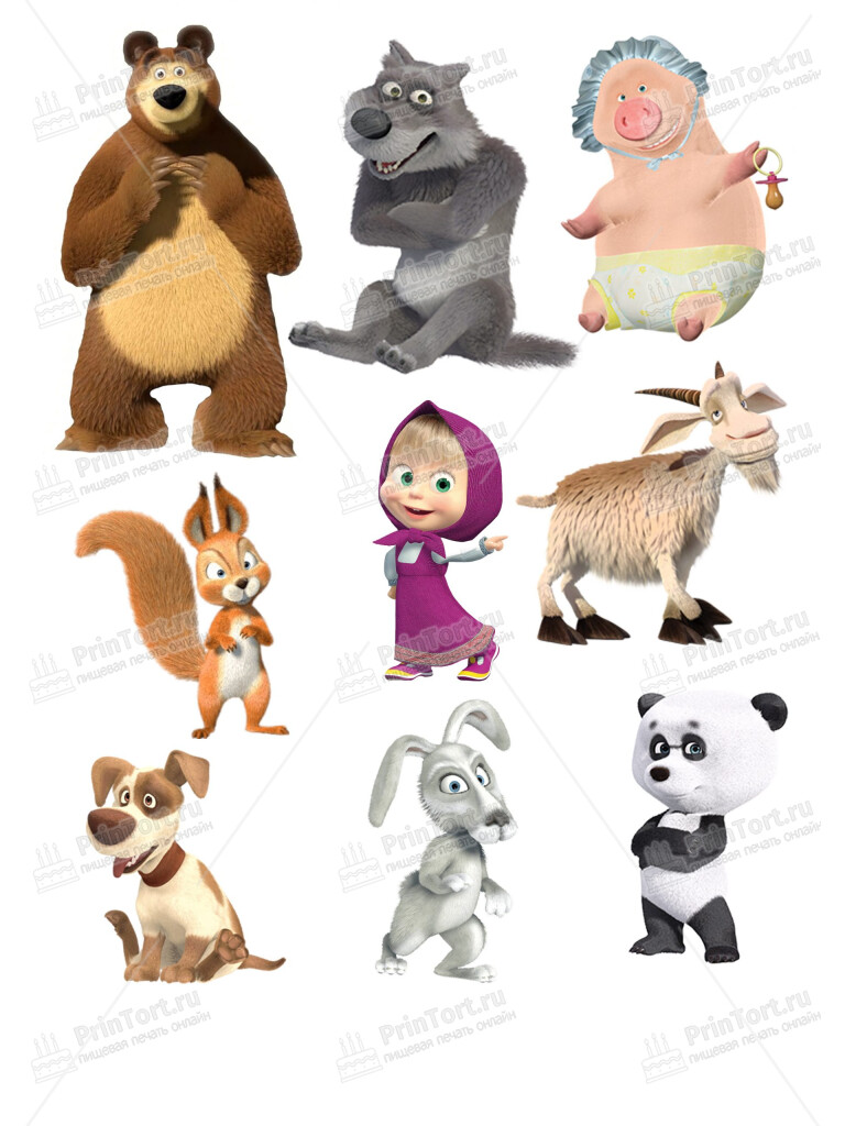 Сахарная и вафельная Картинка для торта «Маша и Медведь» — PT100019 | Пищевая печать на торте, сахарной, вафельной бумаге -> PrinTort.ru