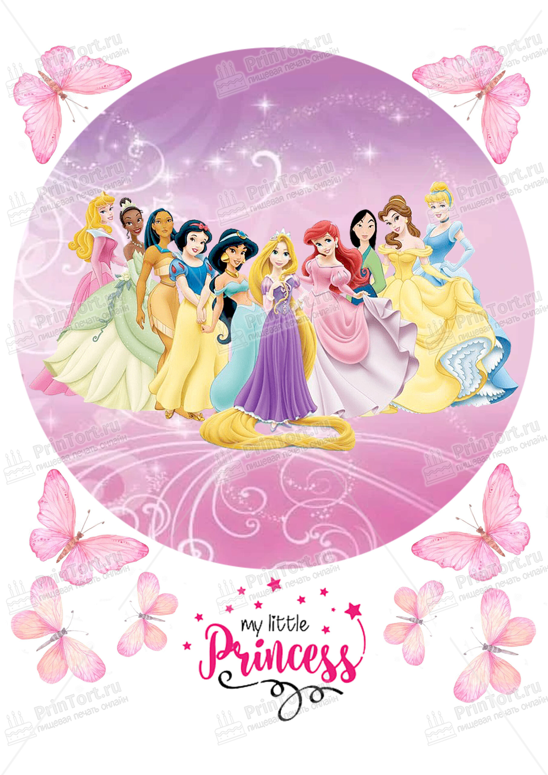 Картинка для торта Принцессы Дисней (Walt Disney)  - PT100542 печать на  сахарной пищевой бумаге