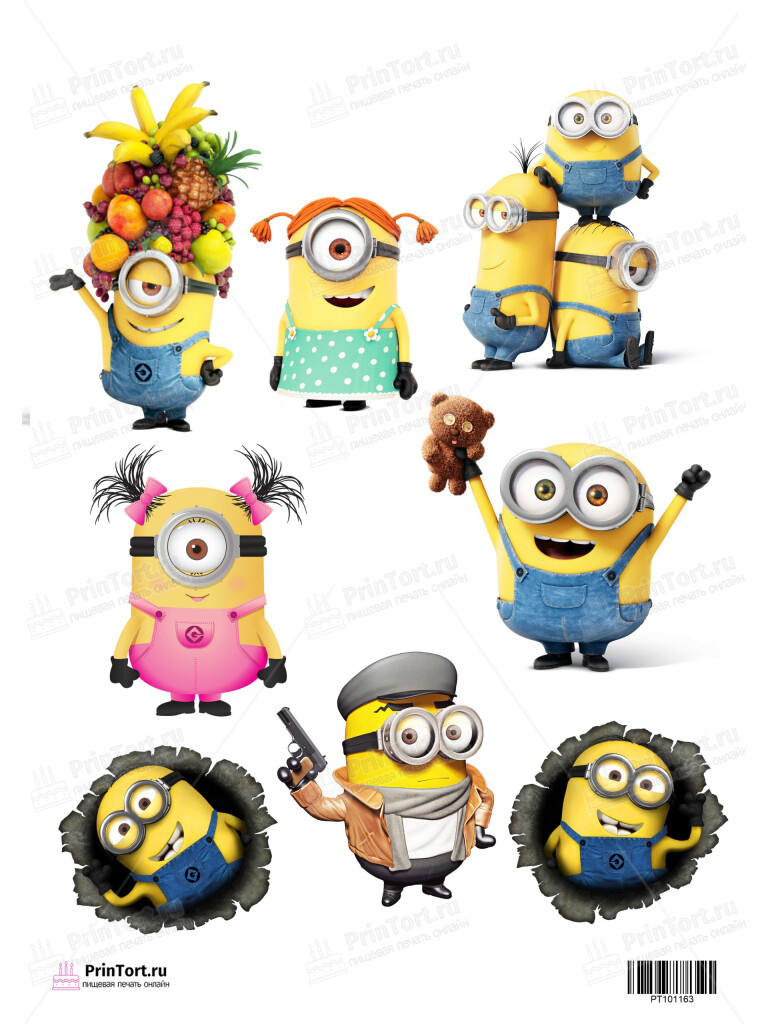 Сахарная и вафельная Картинка для торта «Миньоны» — PT101163 | Пищевая печать на торте, сахарной, вафельной бумаге -> PrinTort.ru