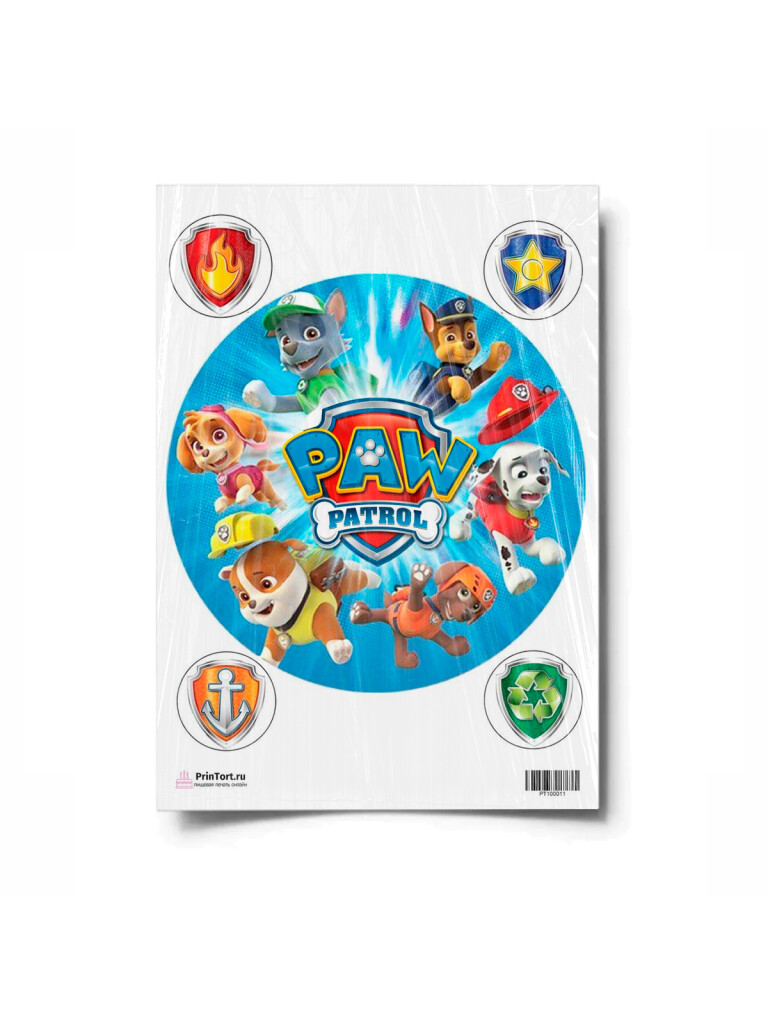 Сахарная и вафельная Картинка для торта «Щенячий патруль» — PT100011 | Пищевая печать на торте, сахарной, вафельной бумаге -> PrinTort.ru