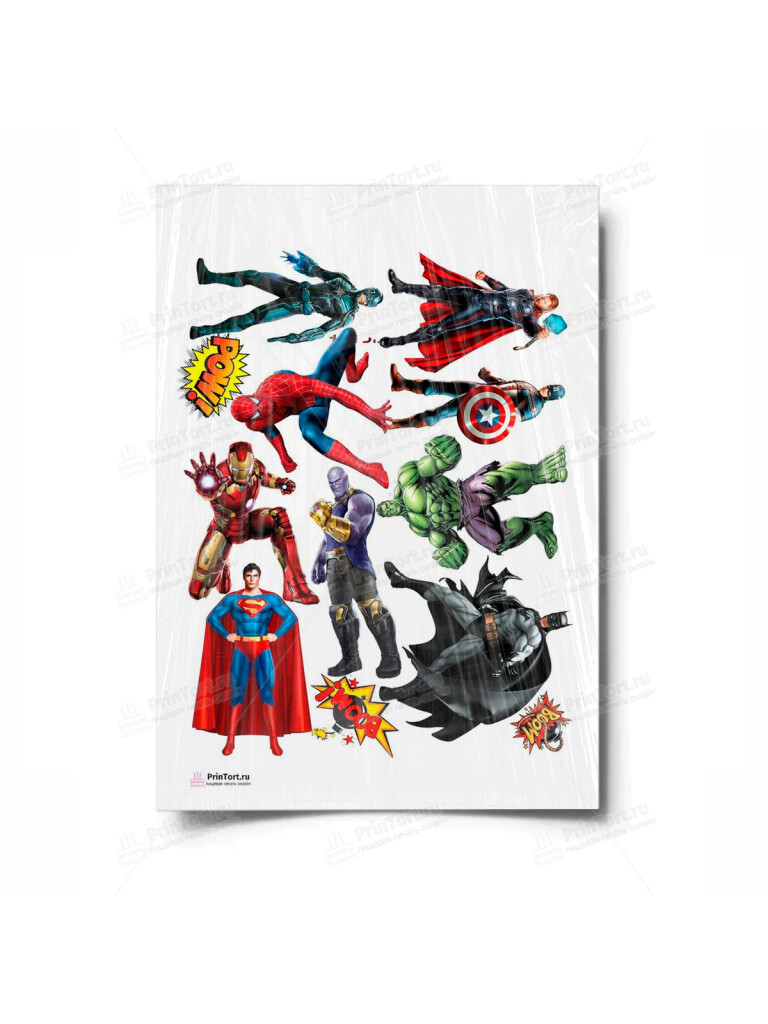 Сахарная и вафельная Картинка для торта «Супергерои — мстители» — PT100036 | Пищевая печать на торте, сахарной, вафельной бумаге -> PrinTort.ru