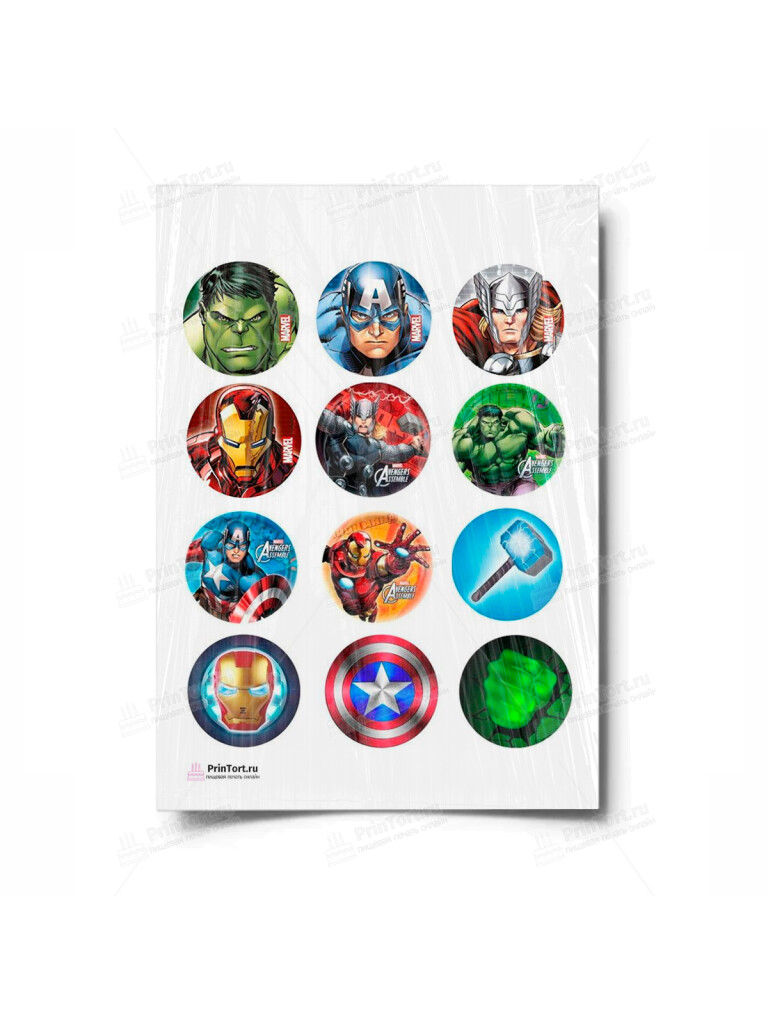 Сахарная и вафельная Картинка для торта «Супергерои — мстители» — PT100039 | Пищевая печать на торте, сахарной, вафельной бумаге -> PrinTort.ru
