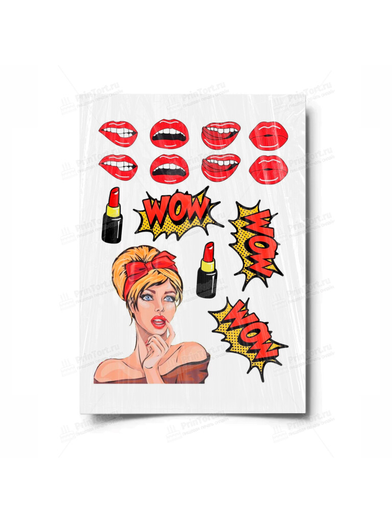 Сахарная и вафельная Картинка для торта «Поп Арт Девушка» — PT100056 | Пищевая печать на торте, сахарной, вафельной бумаге -> PrinTort.ru