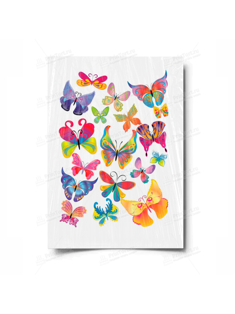 Сахарная и вафельная Картинка для торта «Бабочки» — PT100061 | Пищевая печать на торте, сахарной, вафельной бумаге -> PrinTort.ru