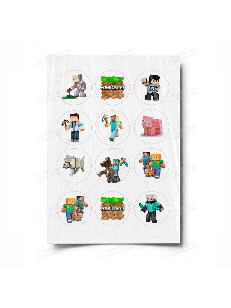 Сахарная и вафельная Картинка для торта «Майнкрафт» — PT100085 | Пищевая печать на торте, сахарной, вафельной бумаге -> PrinTort.ru