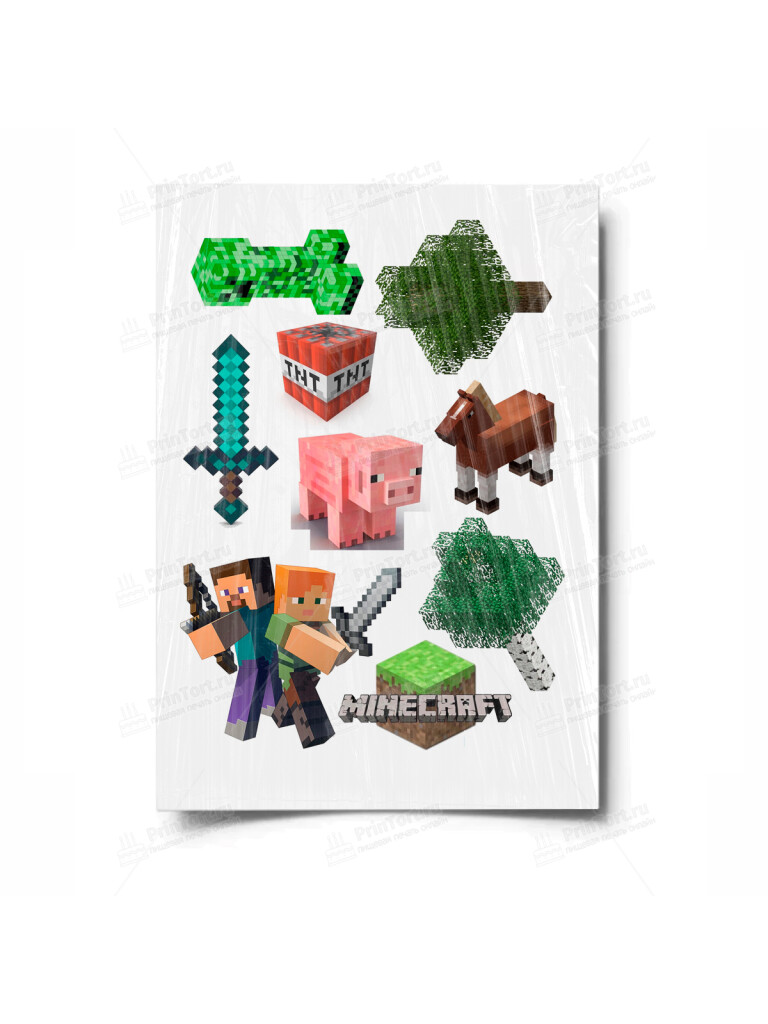 Сахарная и вафельная Картинка для торта «Майнкрафт» — PT100088 | Пищевая печать на торте, сахарной, вафельной бумаге -> PrinTort.ru