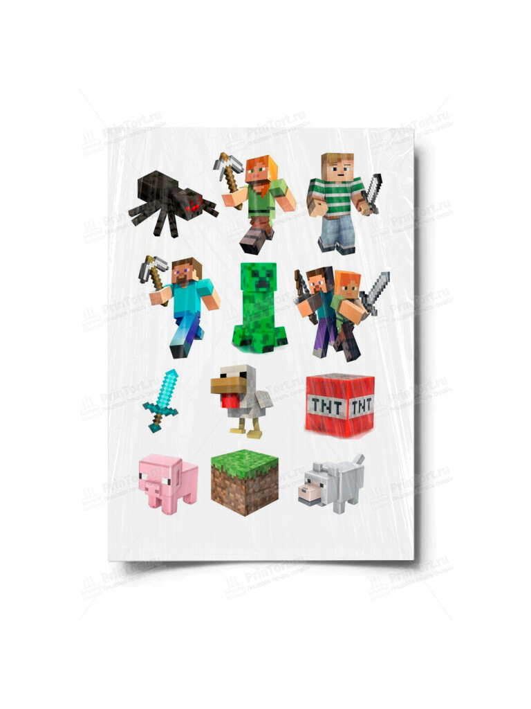 Сахарная и вафельная Картинка для торта «Майнкрафт» — PT100089 | Пищевая печать на торте, сахарной, вафельной бумаге -> PrinTort.ru