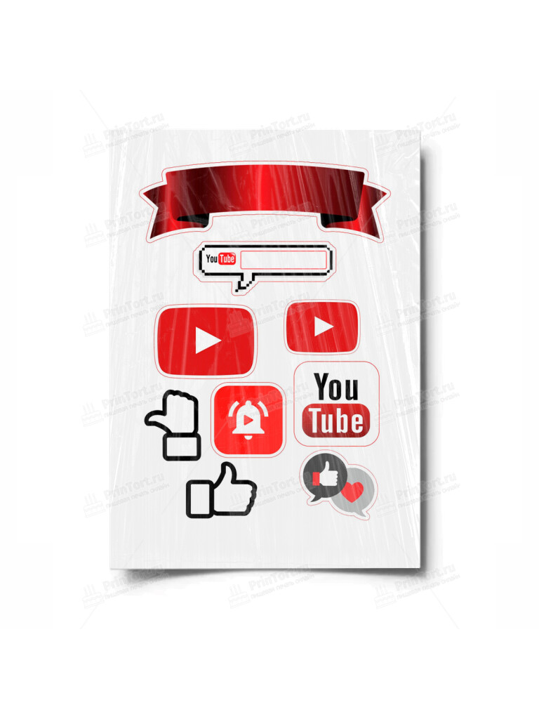 Сахарная и вафельная Картинка для торта «YouTube (Ютуб)» — PT100193 | Пищевая печать на торте, сахарной, вафельной бумаге -> PrinTort.ru