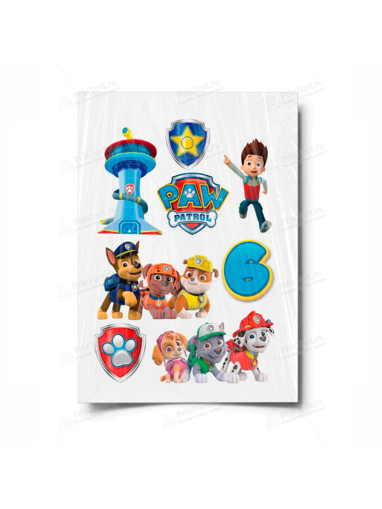 Сахарная и вафельная Картинка для торта «Щенячий патруль» — PT100200 | Пищевая печать на торте, сахарной, вафельной бумаге -> PrinTort.ru