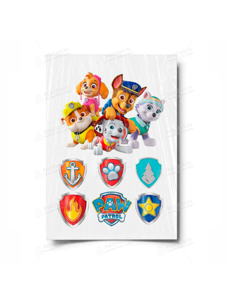 Сахарная и вафельная Картинка для торта «Щенячий патруль» — PT100203 | Пищевая печать на торте, сахарной, вафельной бумаге -> PrinTort.ru