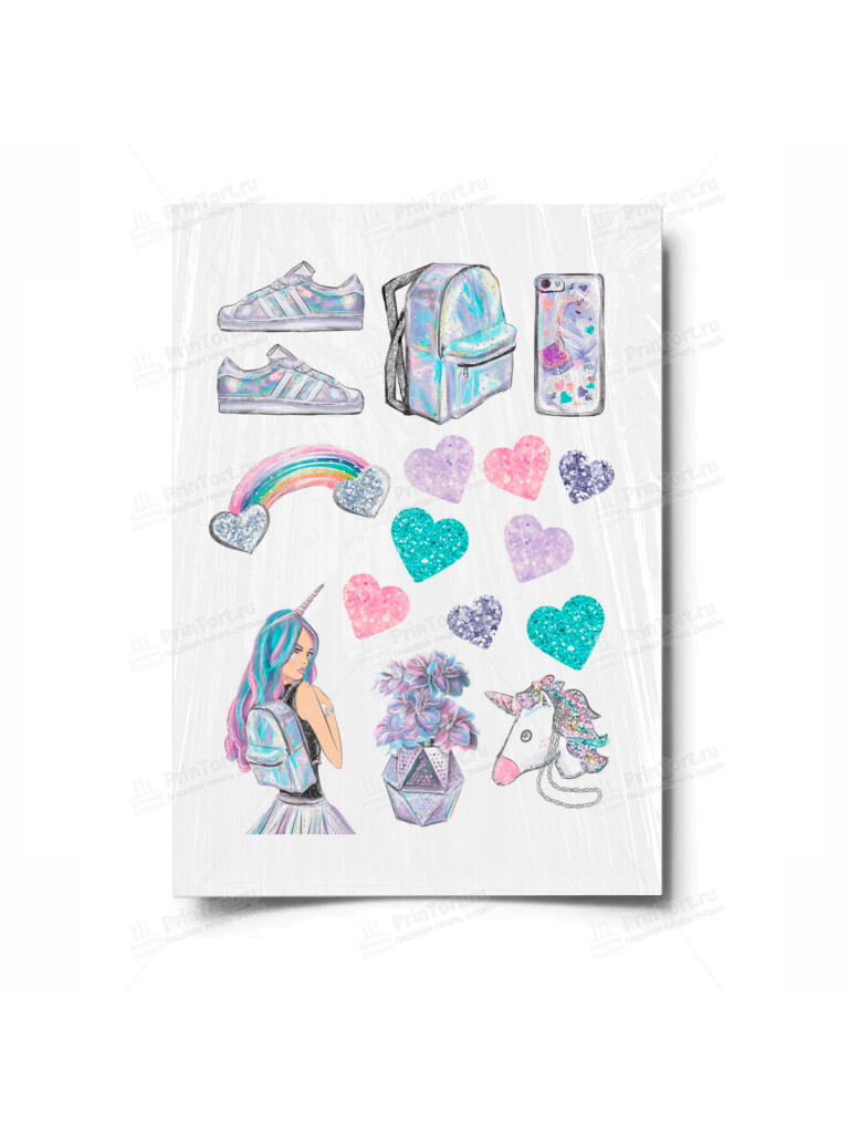 Сахарная и вафельная Картинка для торта «Зефирный единорог» — PT100246 | Пищевая печать на торте, сахарной, вафельной бумаге -> PrinTort.ru