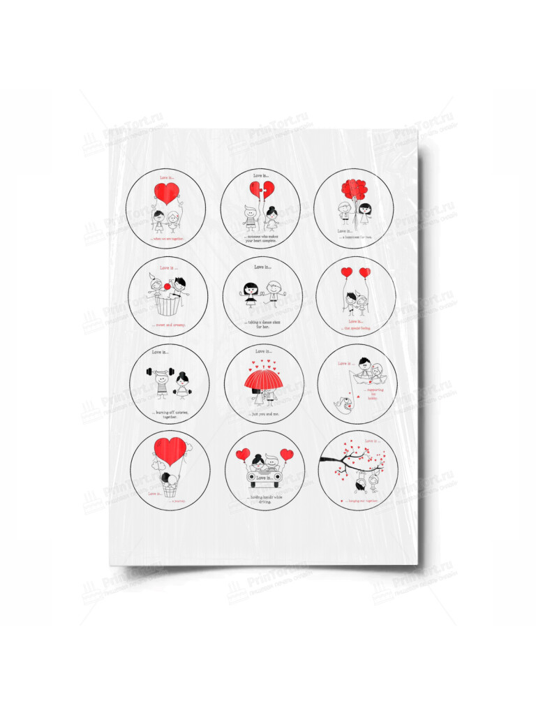 Сахарная и вафельная Картинка для торта «Любовь» — PT100378 | Пищевая печать на торте, сахарной, вафельной бумаге -> PrinTort.ru