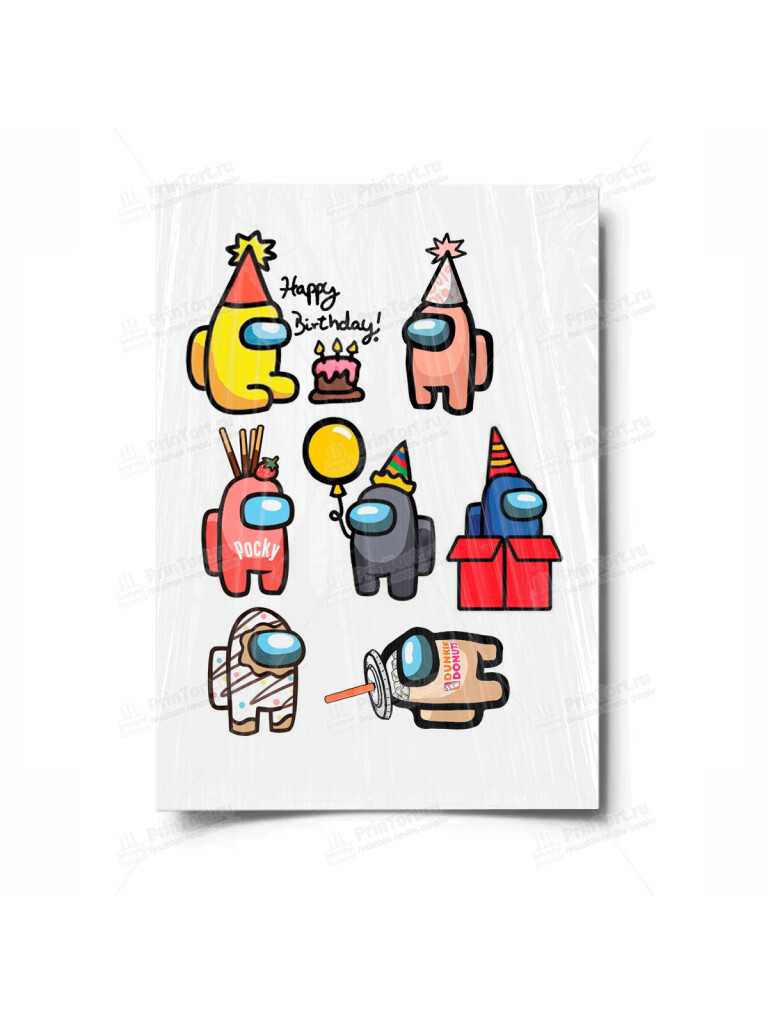 Сахарная и вафельная Картинка для торта «Амонг Ас» (Among Us) — PT100445 | Пищевая печать на торте, сахарной, вафельной бумаге -> PrinTort.ru