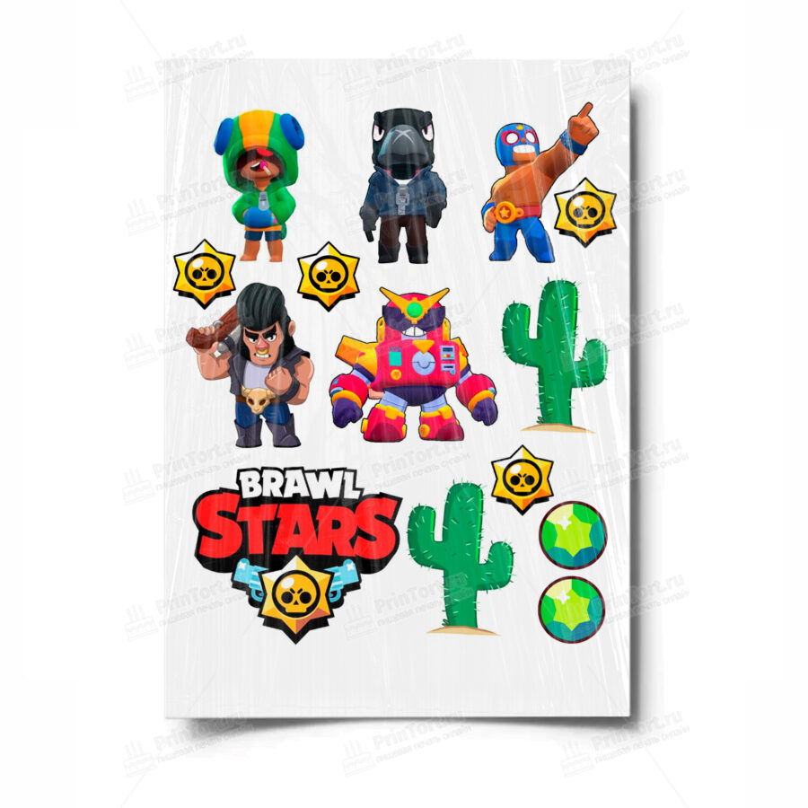 Сахарная и вафельная Картинка для торта «Brawl Stars (Бравл Старс)» — PT100467 | Пищевая печать на торте, сахарной, вафельной бумаге -> PrinTort.ru