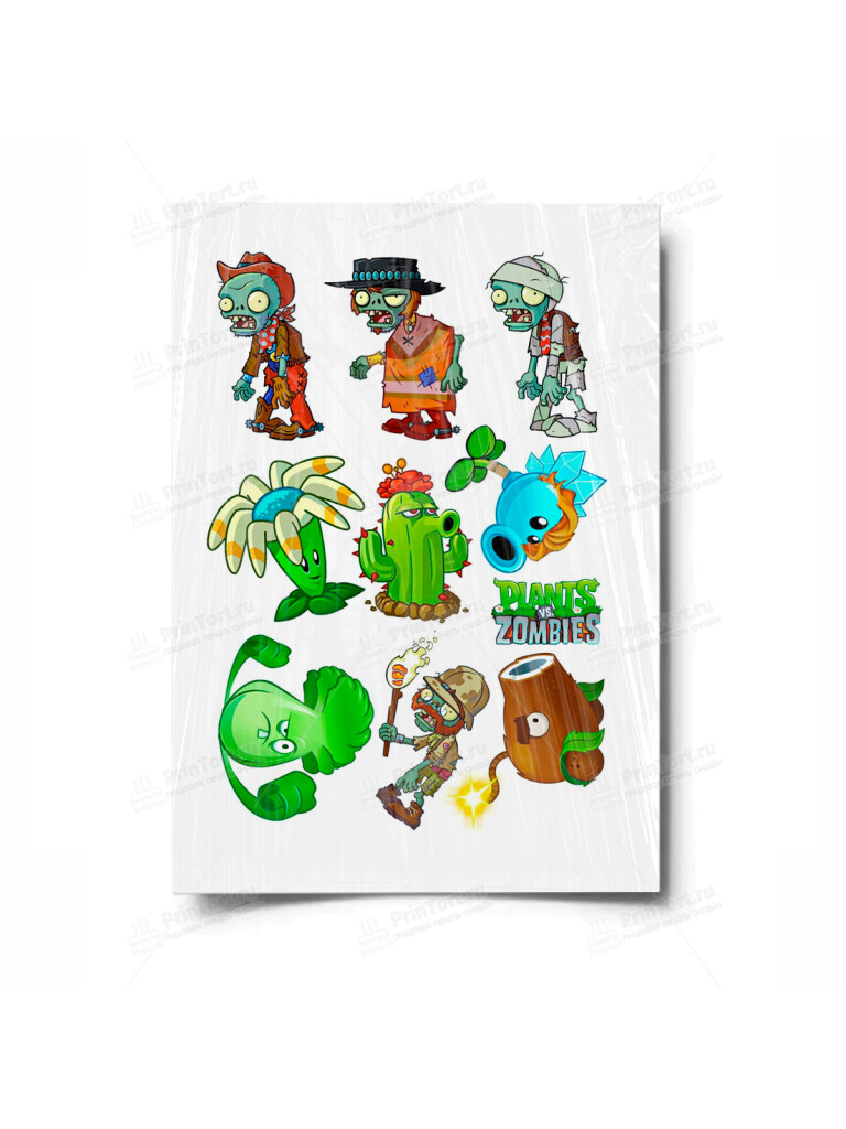 Сахарная и вафельная Картинка для торта «Растения против Зомби» — PT100488 | Пищевая печать на торте, сахарной, вафельной бумаге -> PrinTort.ru
