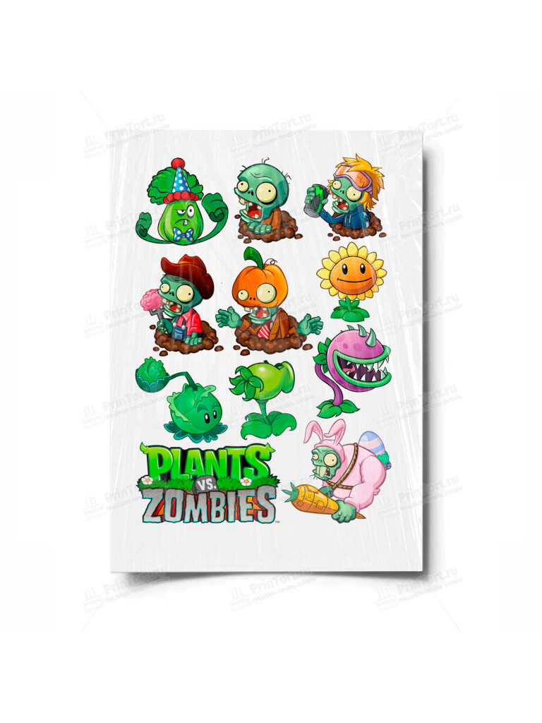 Сахарная и вафельная Картинка для торта «Растения против Зомби» — PT100490 | Пищевая печать на торте, сахарной, вафельной бумаге -> PrinTort.ru