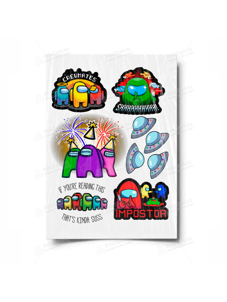 Сахарная и вафельная Картинка для торта «Амонг Ас» (Among Us)- PT100513 | Пищевая печать на торте, сахарной, вафельной бумаге -> PrinTort.ru