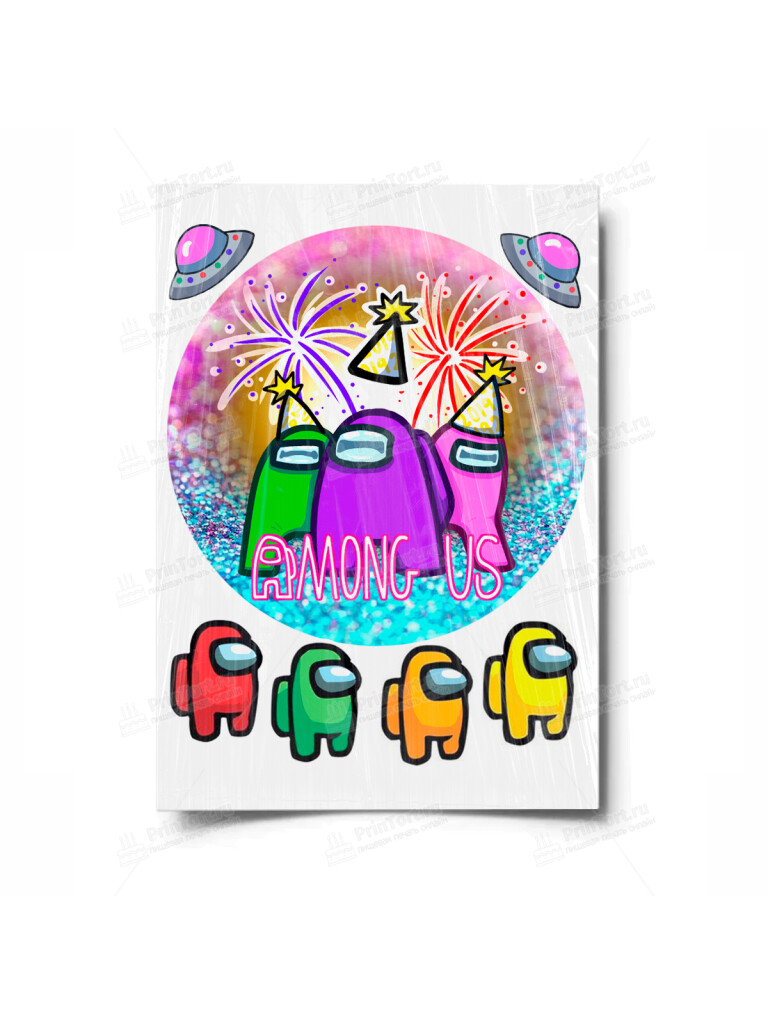 Сахарная и вафельная Картинка для торта «Амонг Ас» (Among Us)- PT100514 | Пищевая печать на торте, сахарной, вафельной бумаге -> PrinTort.ru
