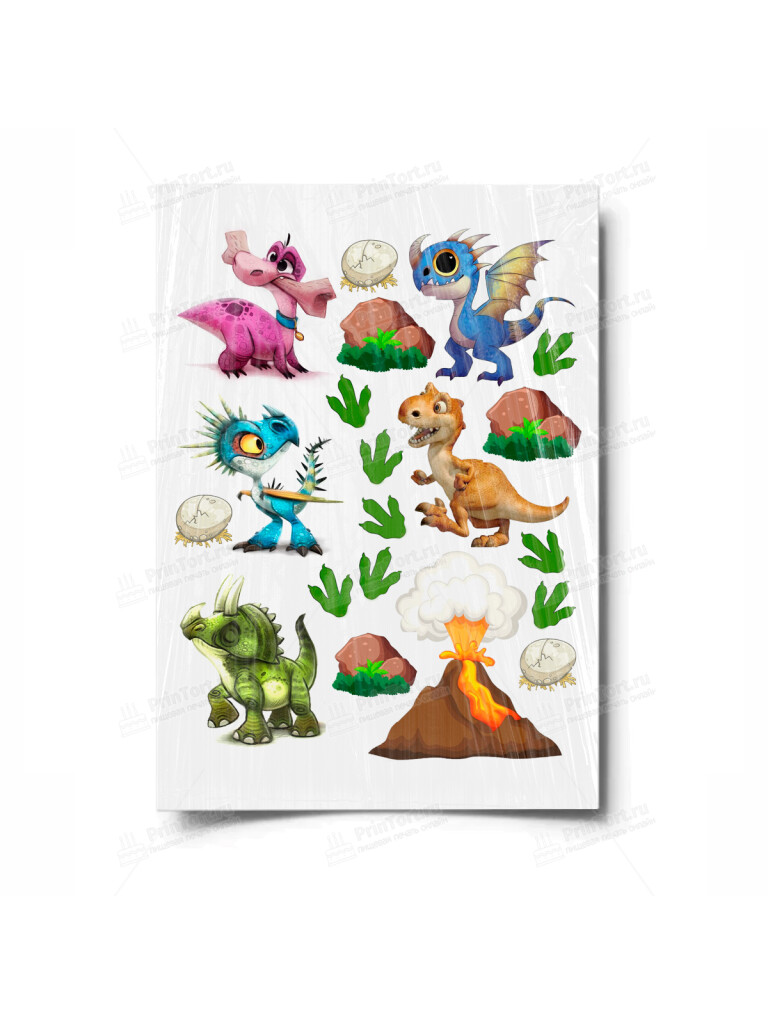 Сахарная и вафельная Картинка для торта «Динозавры» — PT100527 | Пищевая печать на торте, сахарной, вафельной бумаге -> PrinTort.ru