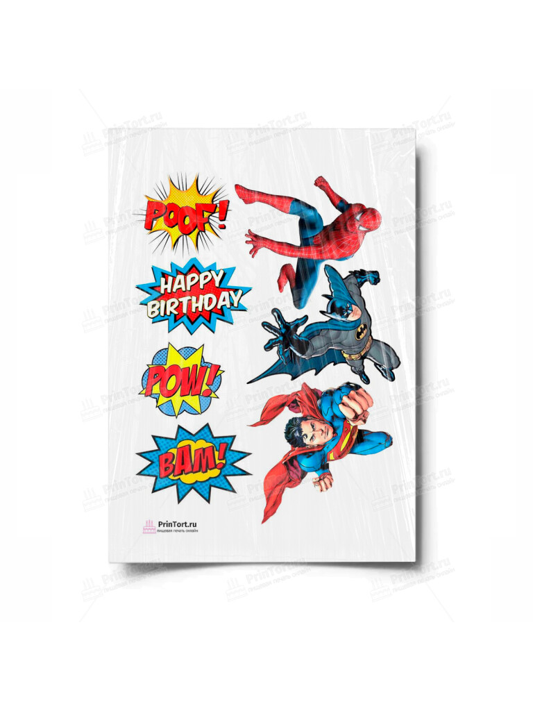 Сахарная и вафельная Картинка для торта «Супергерои — мстители» — PT100541 | Пищевая печать на торте, сахарной, вафельной бумаге -> PrinTort.ru