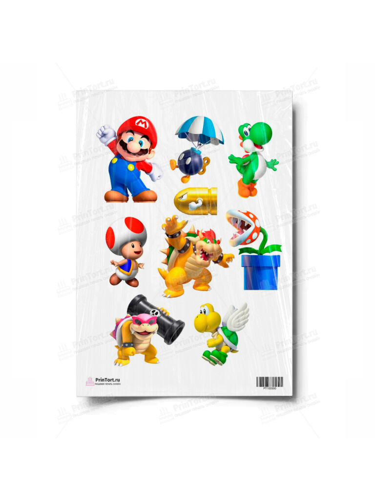 Сахарная и вафельная Картинка для торта «Марио (Super Mario)- PT100550 | Пищевая печать на торте, сахарной, вафельной бумаге -> PrinTort.ru