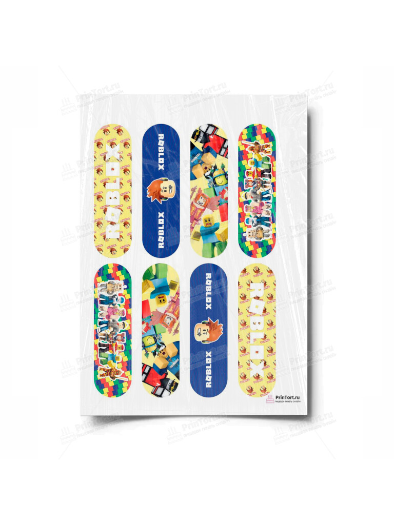 Сахарная и вафельная Картинка для эклеров»Roblox (Роблокс)» — PT100813 | Пищевая печать на торте, сахарной, вафельной бумаге -> PrinTort.ru