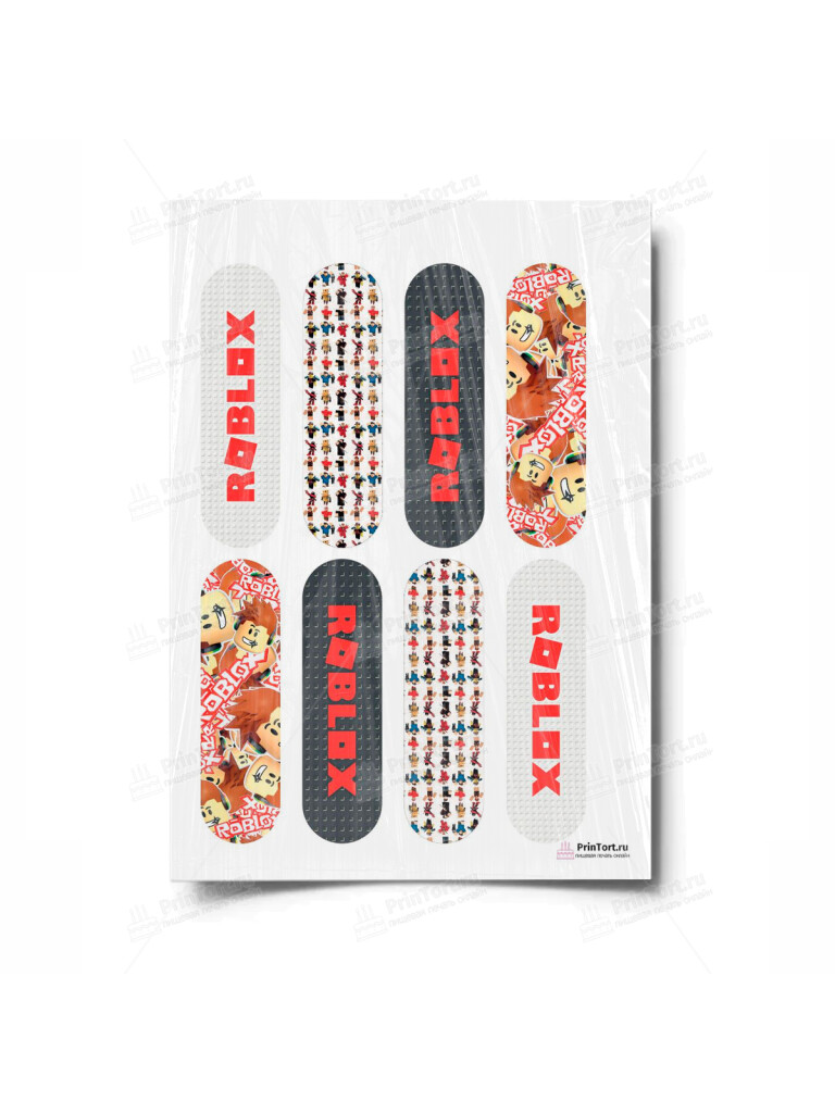 Сахарная и вафельная Картинка для эклеров»Roblox (Роблокс)» — PT100817 | Пищевая печать на торте, сахарной, вафельной бумаге -> PrinTort.ru