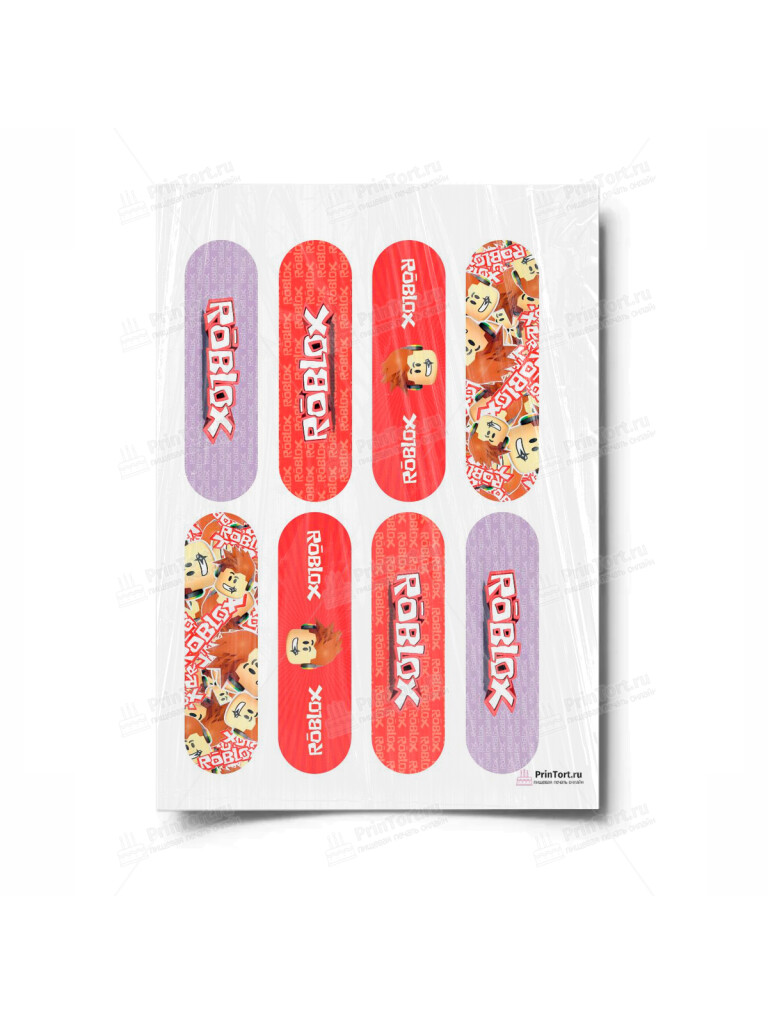 Сахарная и вафельная Картинка для эклеров»Roblox (Роблокс)» — PT100834 | Пищевая печать на торте, сахарной, вафельной бумаге -> PrinTort.ru