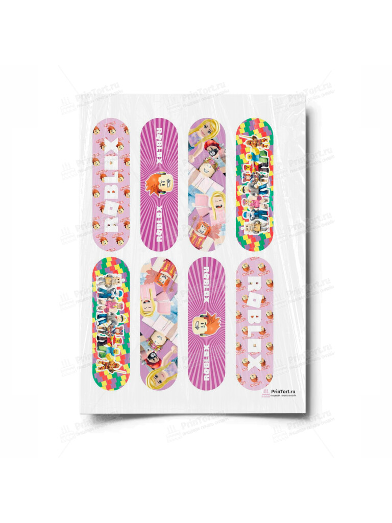 Сахарная и вафельная Картинка для эклеров»Roblox (Роблокс)» — PT100837 | Пищевая печать на торте, сахарной, вафельной бумаге -> PrinTort.ru