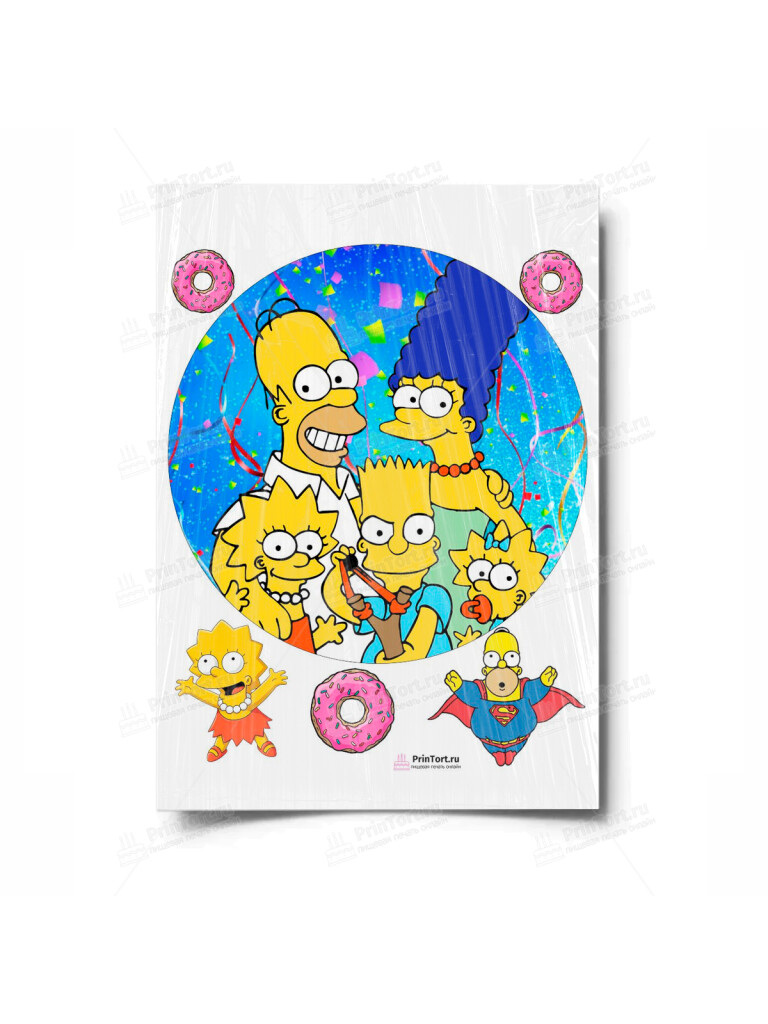Сахарная и вафельная Картинка для торта «Симпсоны (the Simpsons)» — PT100963 | Пищевая печать на торте, сахарной, вафельной бумаге -> PrinTort.ru