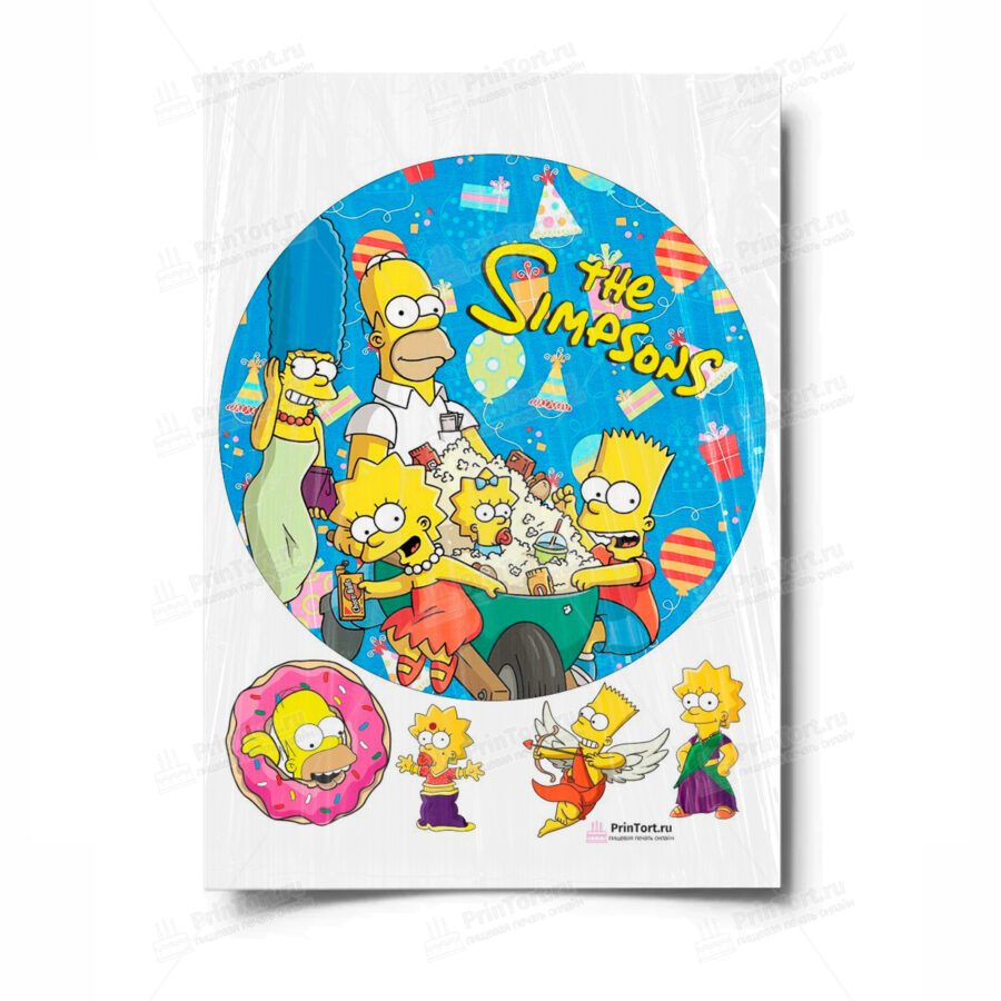 Сахарная и вафельная Картинка для торта «Симпсоны (the Simpsons)» — PT100965 | Пищевая печать на торте, сахарной, вафельной бумаге -> PrinTort.ru