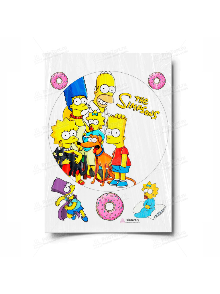 Сахарная и вафельная Картинка для торта «Симпсоны (the Simpsons)» — PT100966 | Пищевая печать на торте, сахарной, вафельной бумаге -> PrinTort.ru