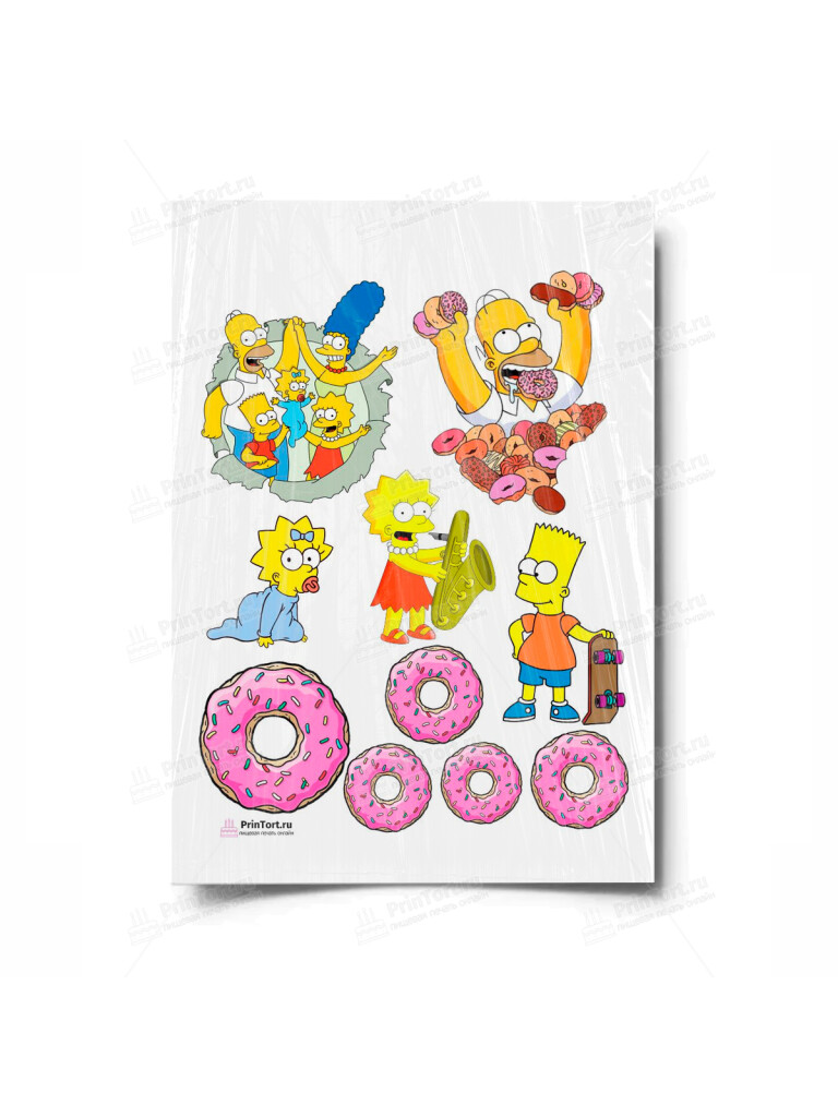 Сахарная и вафельная Картинка для торта «Симпсоны (the Simpsons)» — PT100973 | Пищевая печать на торте, сахарной, вафельной бумаге -> PrinTort.ru