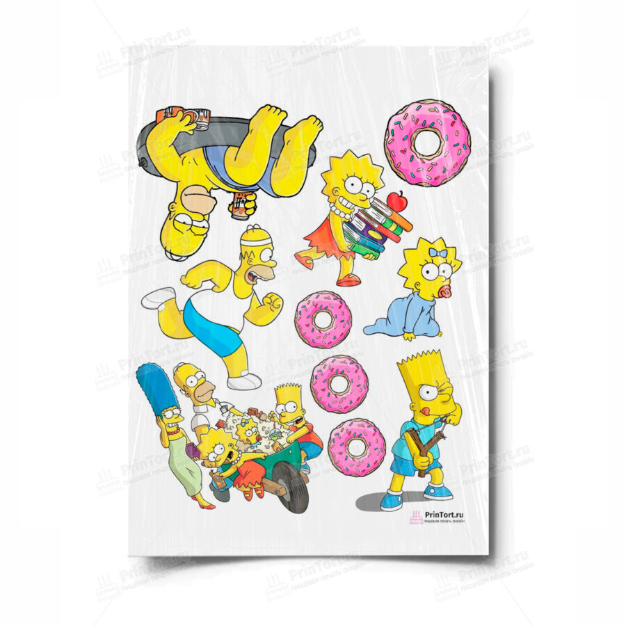 Сахарная и вафельная Картинка для торта «Симпсоны (the Simpsons)» — PT100974 | Пищевая печать на торте, сахарной, вафельной бумаге -> PrinTort.ru