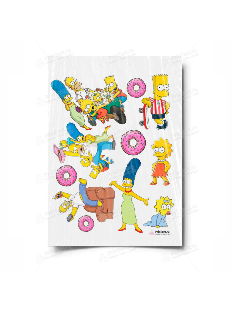 Сахарная и вафельная Картинка для торта «Симпсоны (the Simpsons)» — PT100975 | Пищевая печать на торте, сахарной, вафельной бумаге -> PrinTort.ru