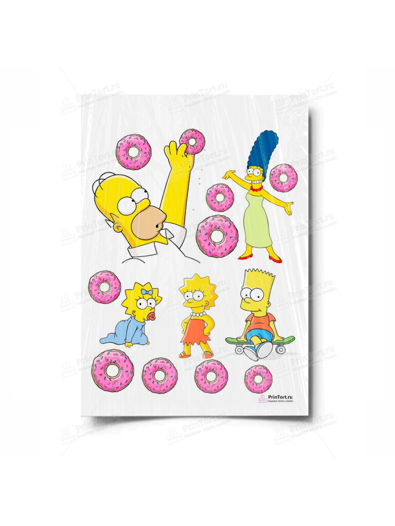 Сахарная и вафельная Картинка для торта «Симпсоны (the Simpsons)» — PT100976 | Пищевая печать на торте, сахарной, вафельной бумаге -> PrinTort.ru