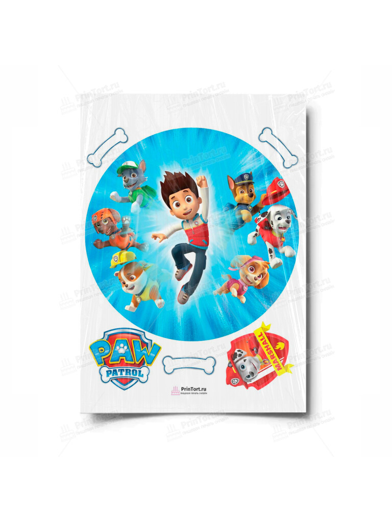 Сахарная и вафельная Картинка для торта «Щенячий патруль» — PT100984 | Пищевая печать на торте, сахарной, вафельной бумаге -> PrinTort.ru