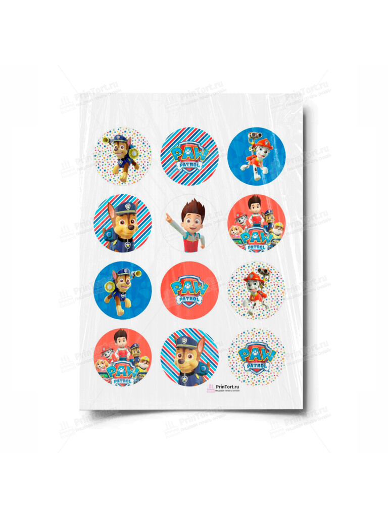 Сахарная и вафельная Картинка для капкейков «Щенячий патруль» — PT100987 | Пищевая печать на торте, сахарной, вафельной бумаге -> PrinTort.ru