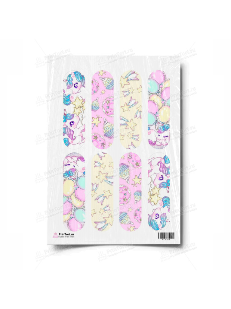 Сахарная и вафельная Картинка для эклеров «Единорог» — PT101018 | Пищевая печать на торте, сахарной, вафельной бумаге -> PrinTort.ru
