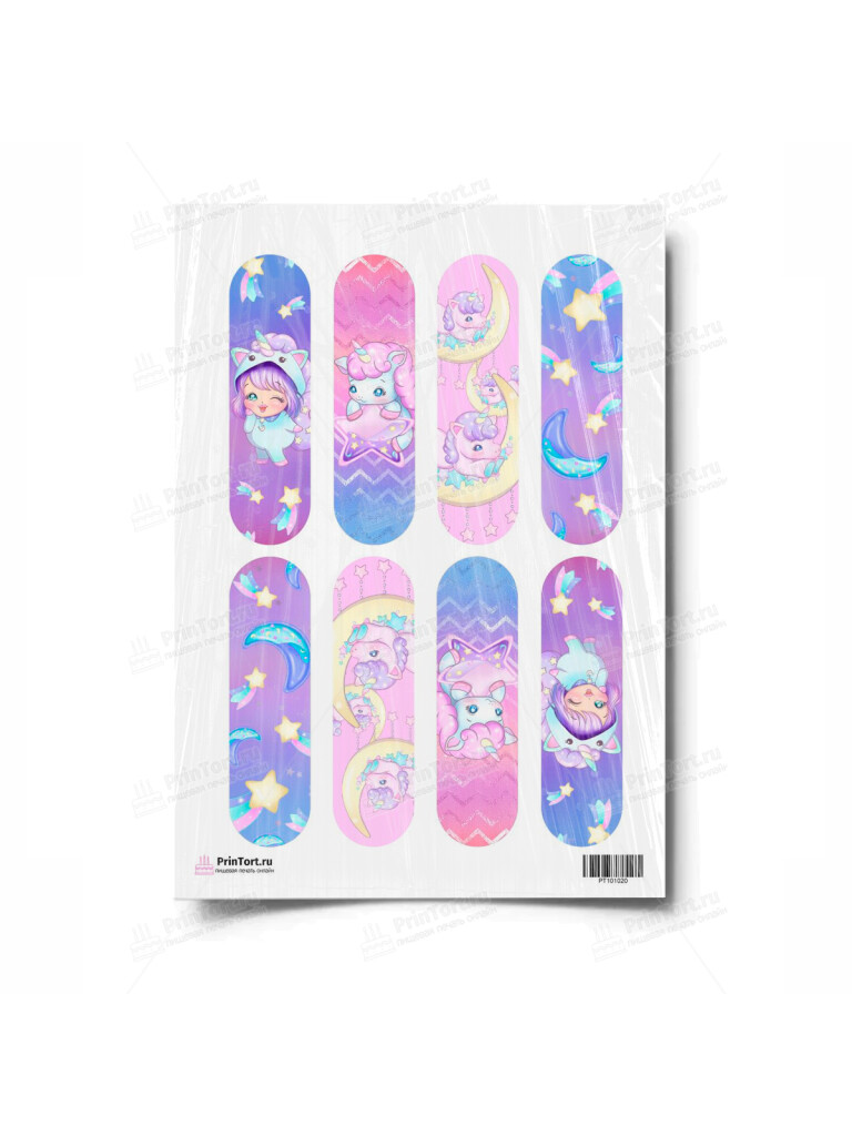 Сахарная и вафельная Картинка для эклеров «Единорог» — PT101020 | Пищевая печать на торте, сахарной, вафельной бумаге -> PrinTort.ru