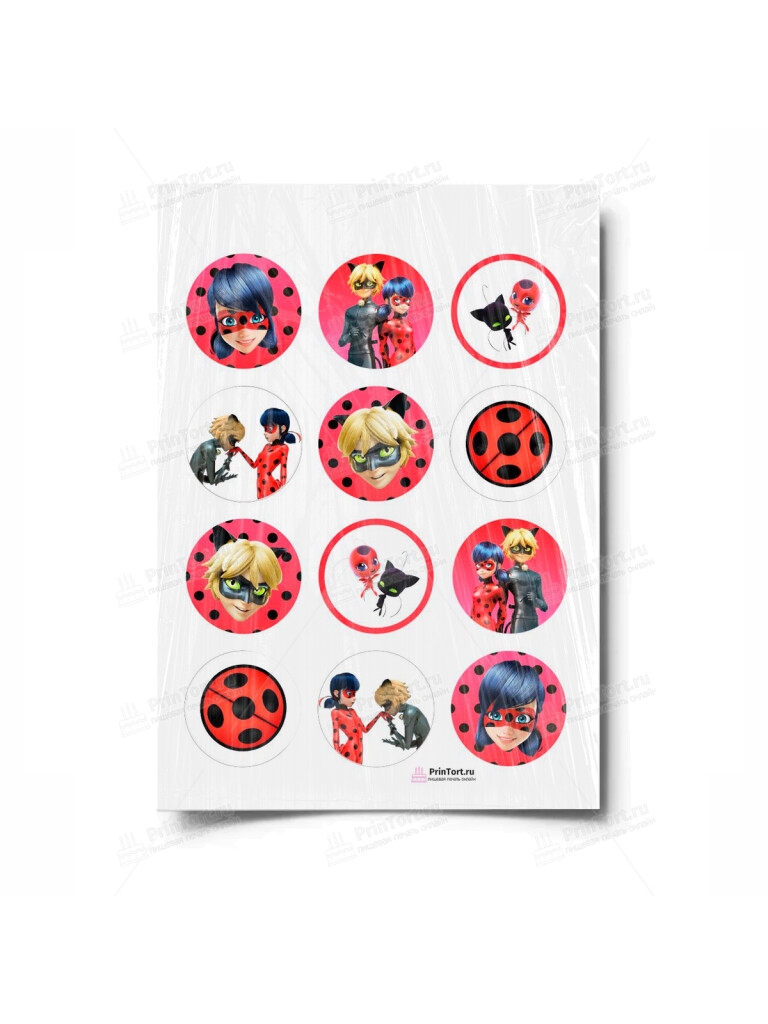 Сахарная и вафельная Картинка для капкейков «Леди Баг» — PT101058 | Пищевая печать на торте, сахарной, вафельной бумаге -> PrinTort.ru