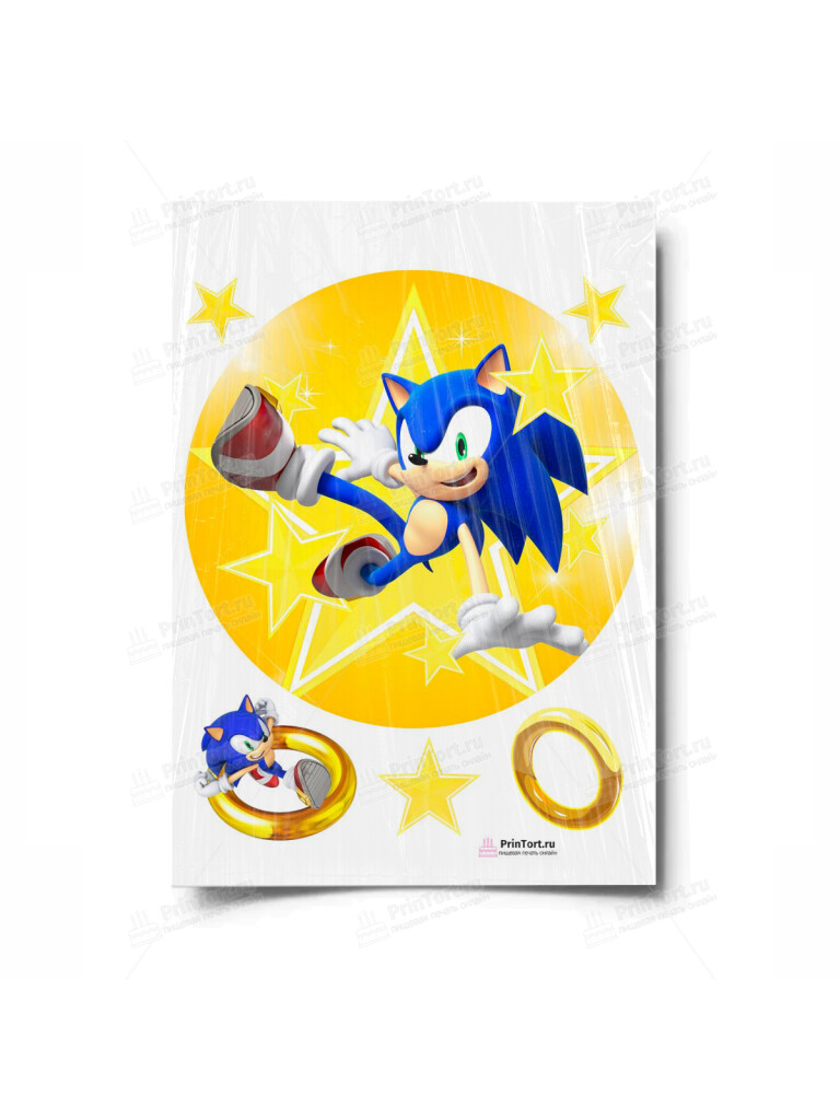 Сахарная и вафельная Картинка для торта «Соник (Sonic)»- PT101065 | Пищевая печать на торте, сахарной, вафельной бумаге -> PrinTort.ru