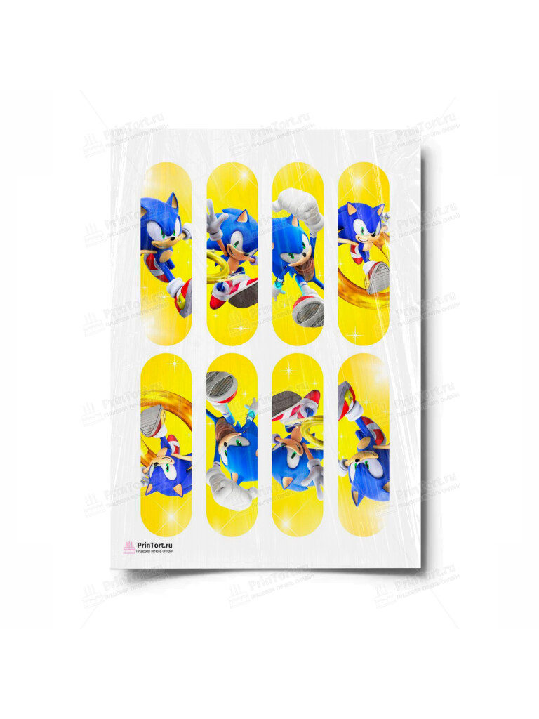 Сахарная и вафельная Картинка для эклеров «Соник (Sonic)»- PT101080 | Пищевая печать на торте, сахарной, вафельной бумаге -> PrinTort.ru