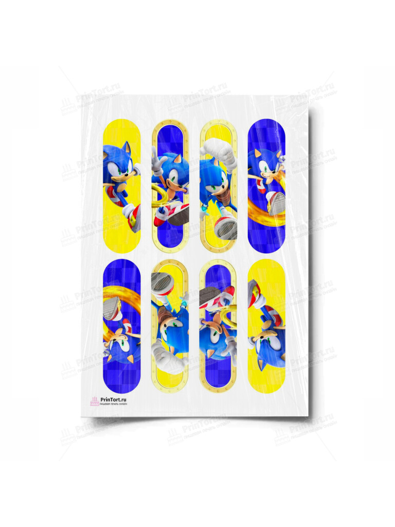 Сахарная и вафельная Картинка для эклеров «Соник (Sonic)»- PT101081 | Пищевая печать на торте, сахарной, вафельной бумаге -> PrinTort.ru