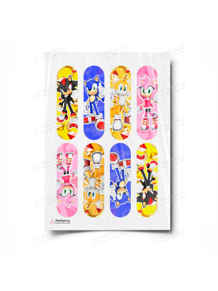 Сахарная и вафельная Картинка для эклеров «Соник (Sonic)»- PT101082 | Пищевая печать на торте, сахарной, вафельной бумаге -> PrinTort.ru