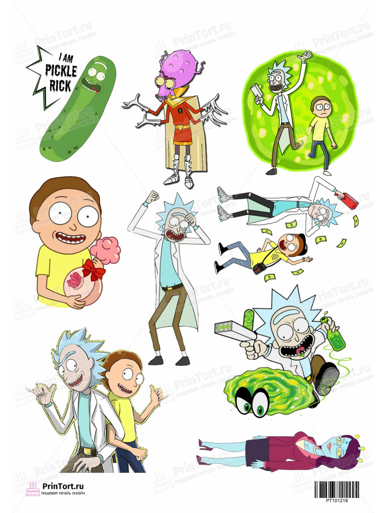 Сахарная и вафельная Картинка для торта»Рик и Морти (Rick and Morty)» — PT101219 | Пищевая печать на торте, сахарной, вафельной бумаге -> PrinTort.ru