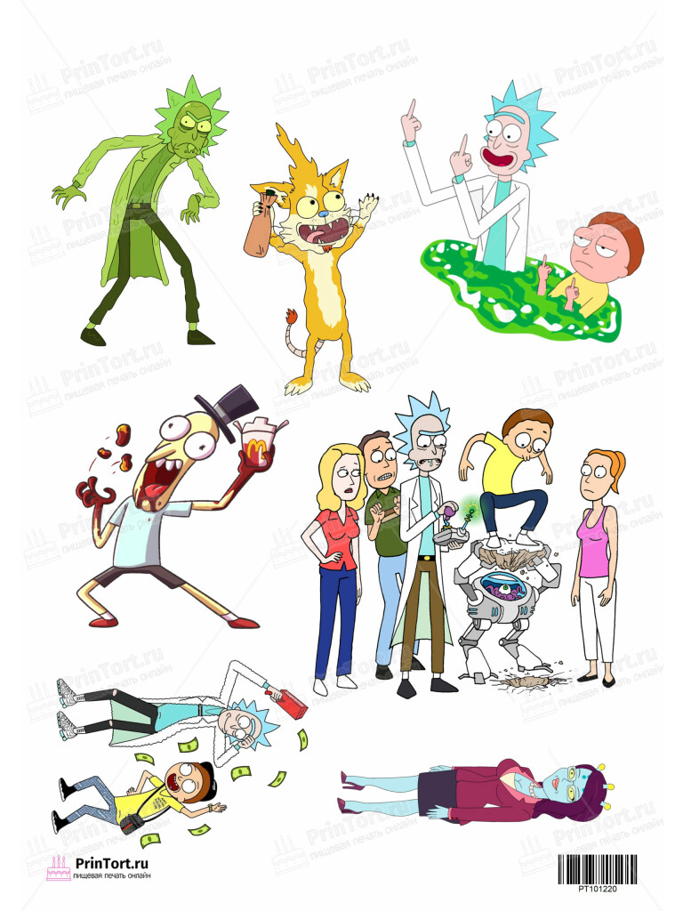 Сахарная и вафельная Картинка для торта»Рик и Морти (Rick and Morty)» — PT1012120 | Пищевая печать на торте, сахарной, вафельной бумаге -> PrinTort.ru