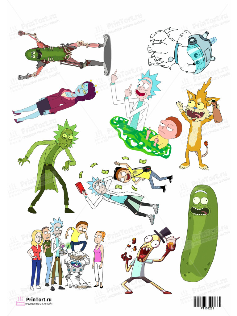 Сахарная и вафельная Картинка для торта»Рик и Морти (Rick and Morty)» — PT101221 | Пищевая печать на торте, сахарной, вафельной бумаге -> PrinTort.ru