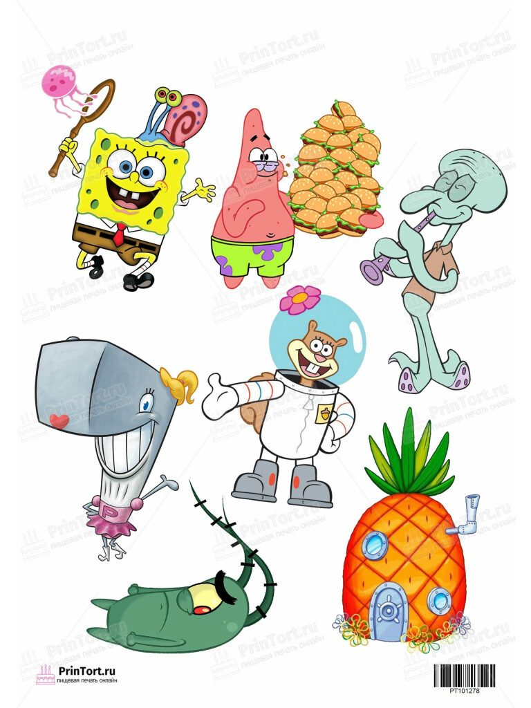 Сахарная и вафельная Картинка для торта Губка Боб «SpongeBob» — PT101278 | Пищевая печать на торте, сахарной, вафельной бумаге -> PrinTort.ru